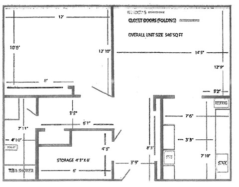 Floor plan for 1 bed, 1 bath, 546 sqft